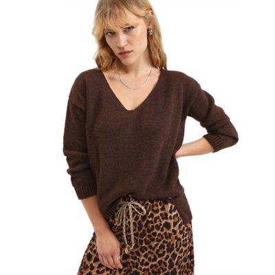Pull femme Maille Unie Col V Asymetrique PLEASE