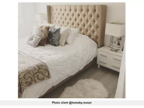 Lit 160 x 200 cm avec tête de lit capitonnée - Tissu - beige - MASSIMO II
