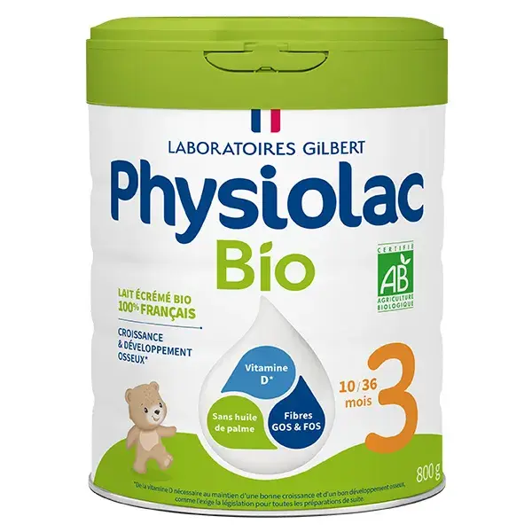 Leite de crescimento orgânico Physiolac, 3ª etapa, 800g