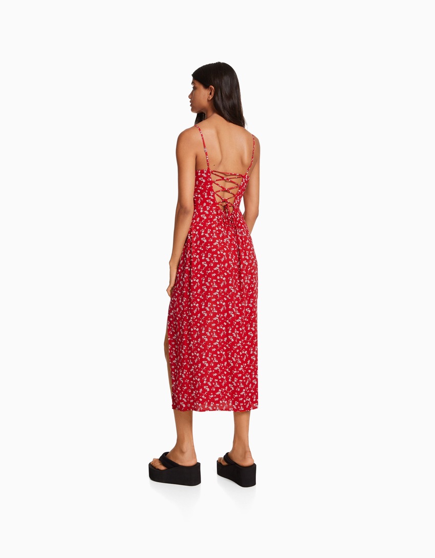 Vestido midi de alças com estampa floral