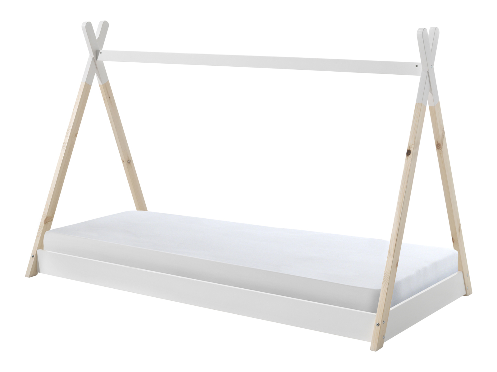 Tipi-Zelt Bett - weiß-natur - Kiefer massiv - 90x200 cm