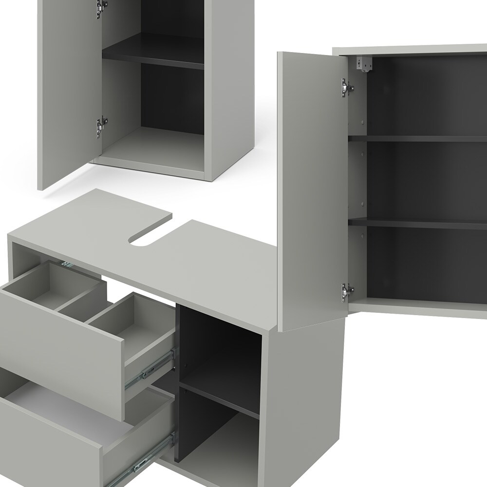 Vicco Badmöbel-Set Badezimmer-Möbel Bad-Schrank Viola Grau Anthrazit modern Badezimmerschrank Waschtischunterschrank Spiegelschrank Midischrank Schranktür Schrankfach Ablage Aufbewahrung