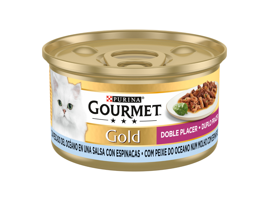 COMIDA HÚMIDA PARA GATO GOURMET GOLD COM PEIXE E ESPINAFRES 85G