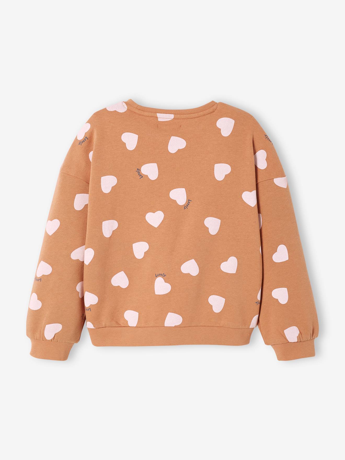 Moletom estiloso com estampa de coração ou bolinhas, para meninas, tamanho médio, rosa.
