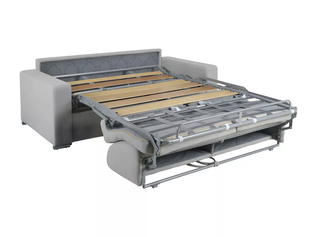 Canapé 3 places convertible express en velours anthracite - Couchage lattes larges 140 cm - Matelas 22 cm avec mémoire de forme CALITO