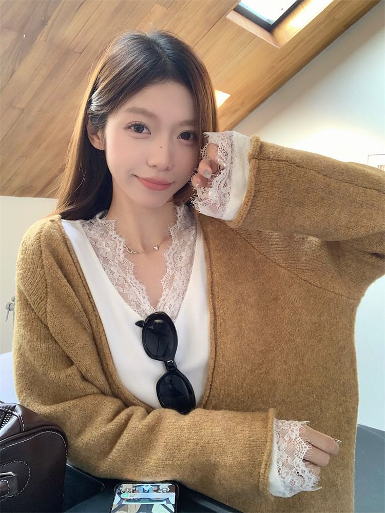 OUREA - V-hals effen oversized trui