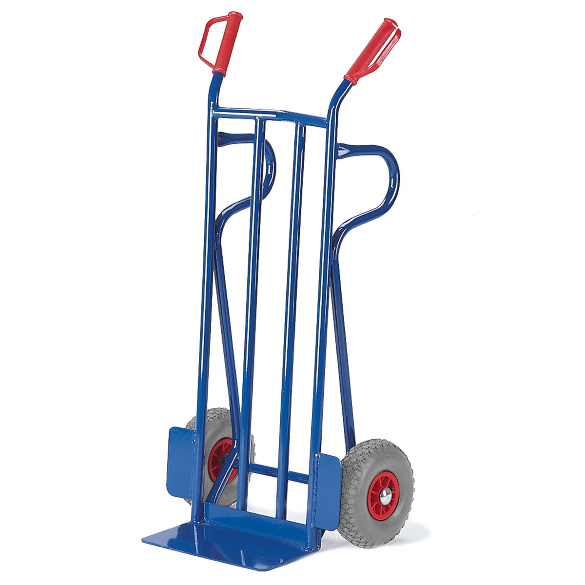 Rolwagen steekwagen -964- met vlakke stalen achterwand, 1250mm hoog, schepbreedte 400mm, massief rubber