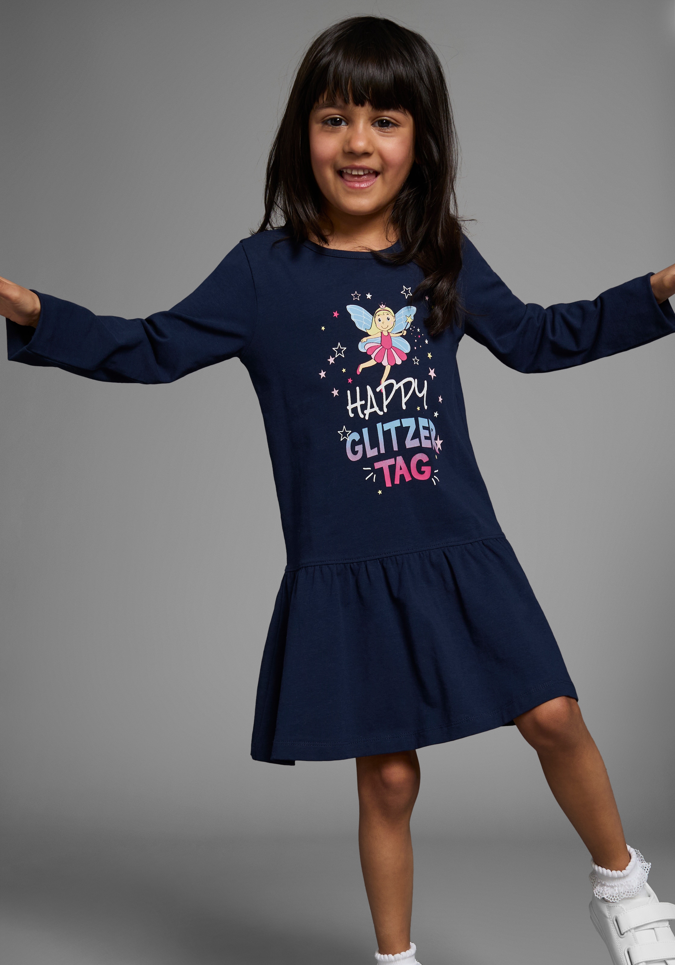 KIDSWORLD Jerseykleid »HAPPY GLITZER TAG« kniefreie Länge,  verspielter Look,  aus Baumwollmischung