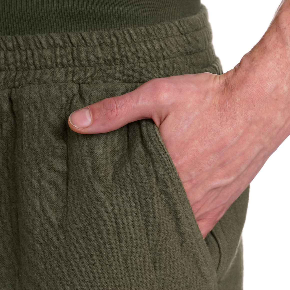 Jonas Nielsen Herren Musselin-Shorts mit Elastikbund oliv