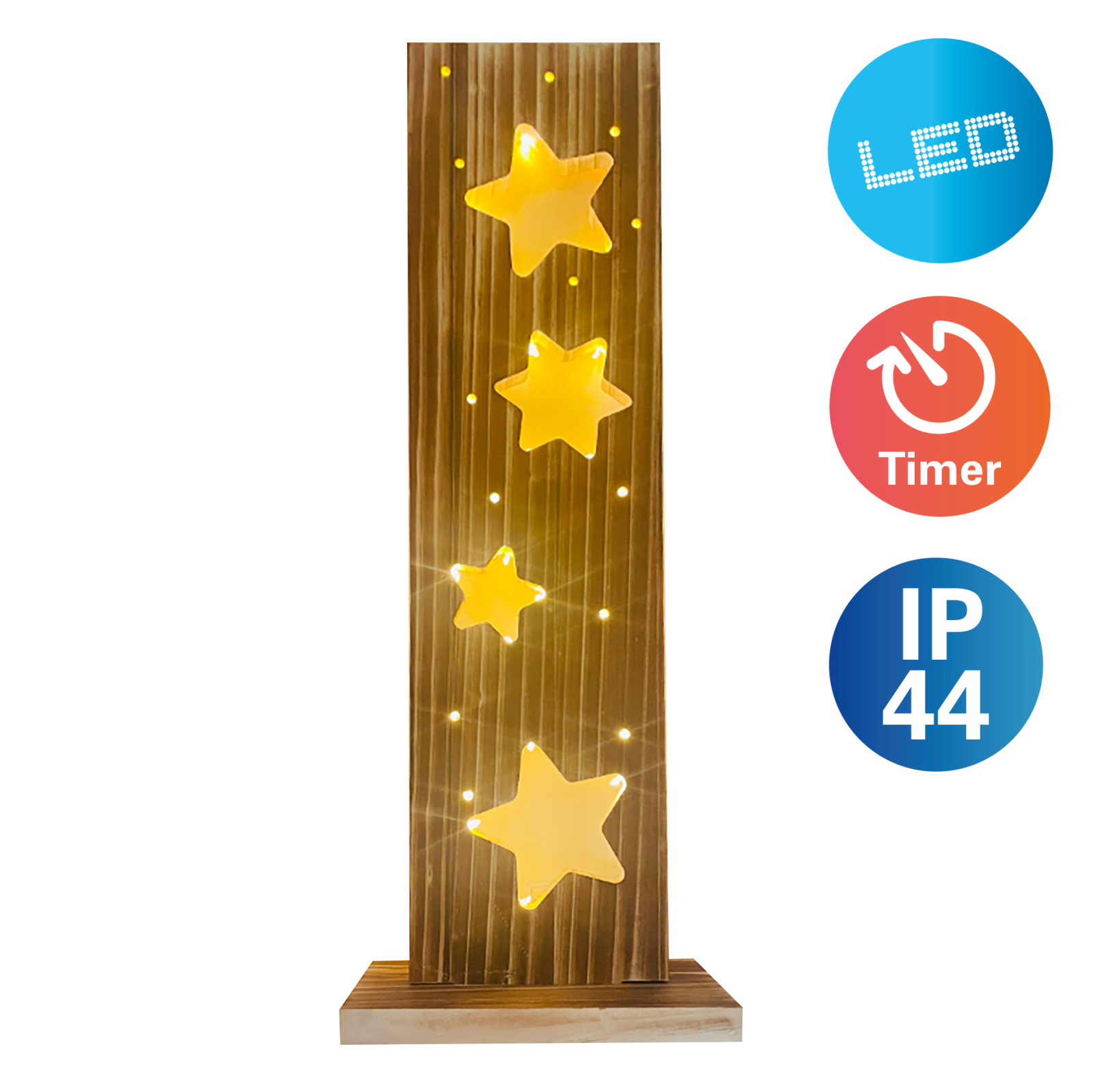 LED-Weihnachtsleuchte STERNE - natur - Holz - mit Timer