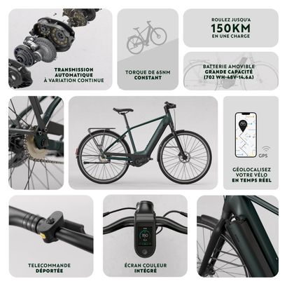 Vélo de Ville Électrique Btwin LD 920 E Cadre Haut Moteur Automatique Owuru 702Wh 700mm Noir