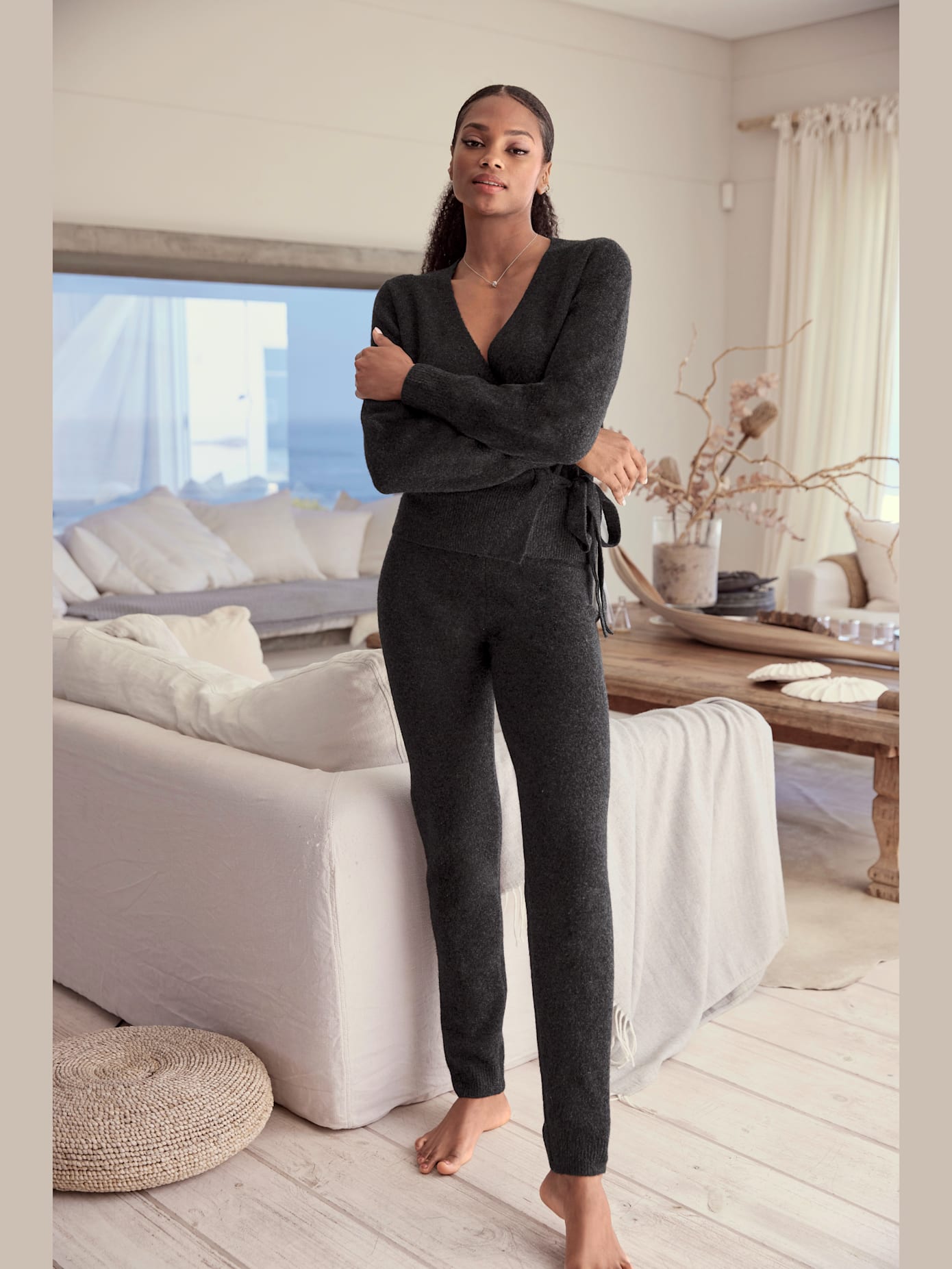 Pantalon en tricot effet chiné