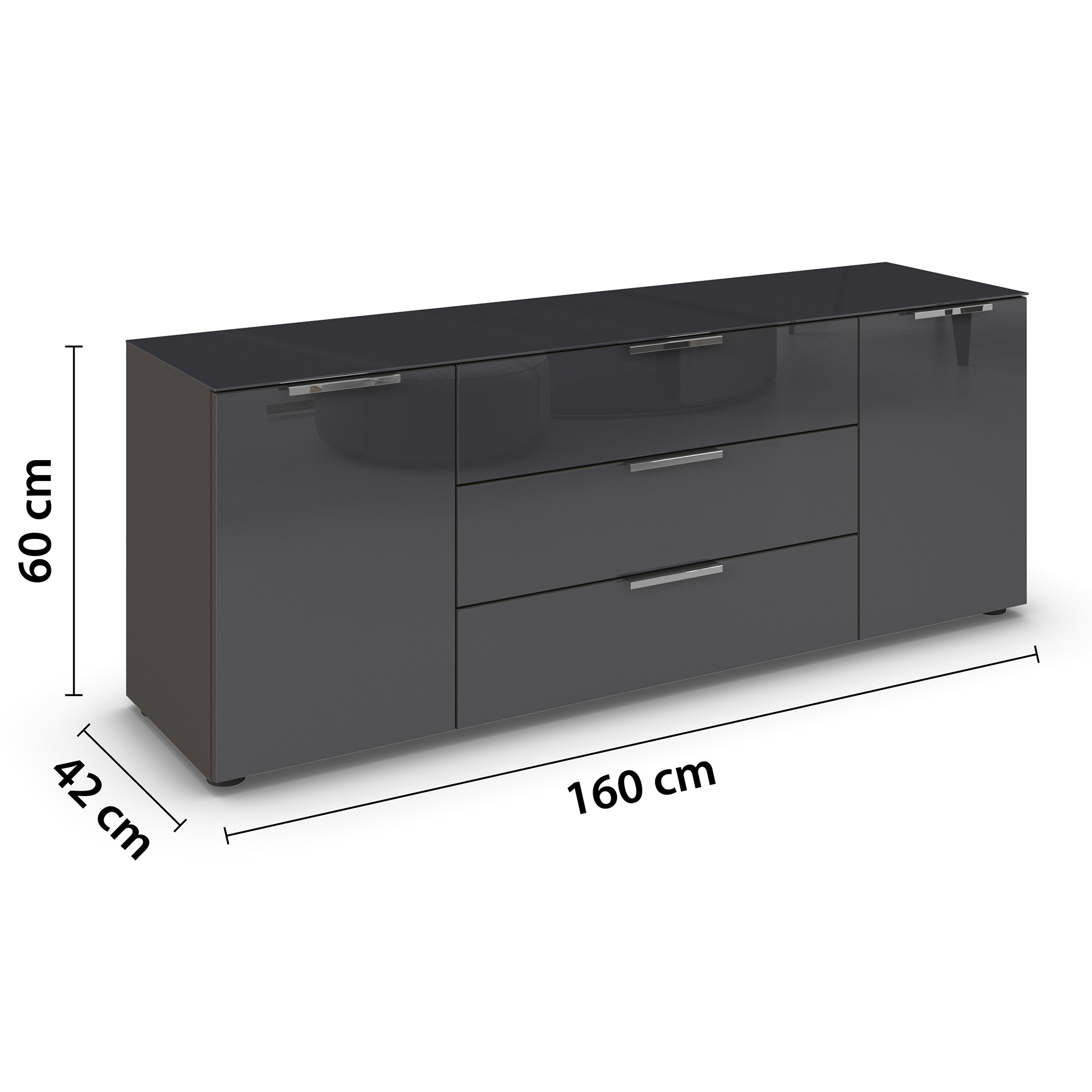Lowboard - graphit - Basalt - Glasfront - 160 cm