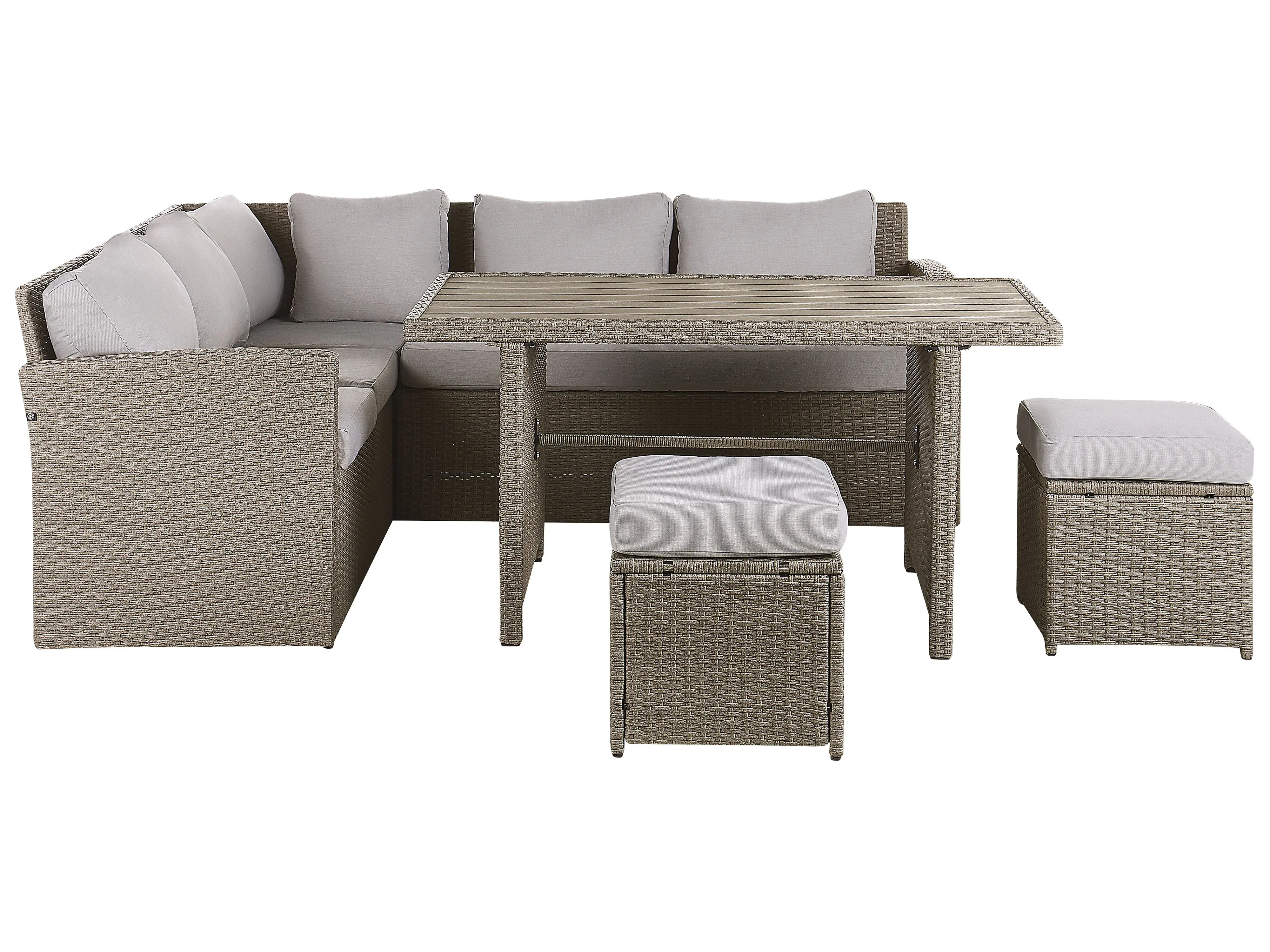 Loungeset met tafel en ottomaan 5-zits BARDI met kussens PE rotan Taupe