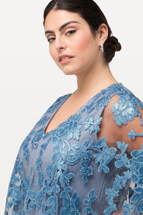 Kleid, Überwurf, Pailletten, V-Ausschnitt, 3/4-Arm