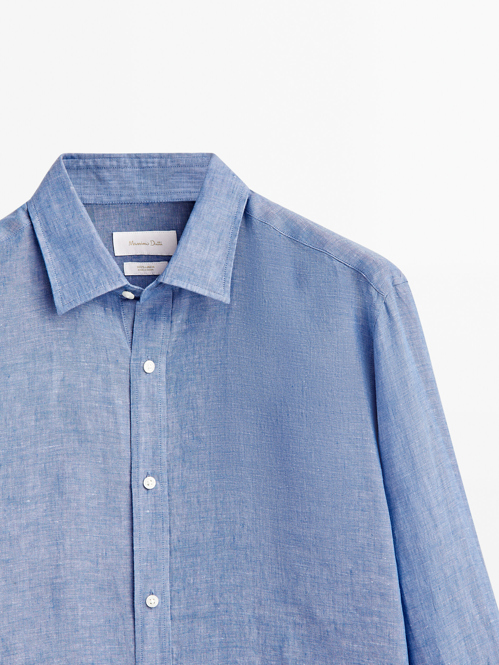 Camisa de linho tingido de corte regular - AZUL MÉDIO