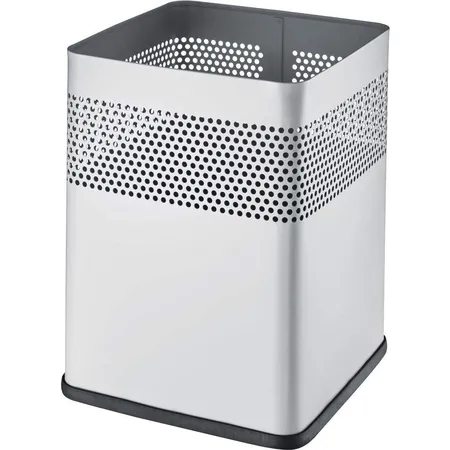 Helit Quadratischer Metall-Papierkorb, lichtgrau, 18 Liter