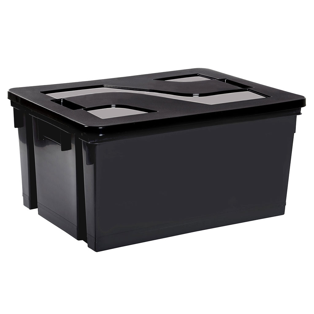Bac de rangement avec couvercle noir 50L