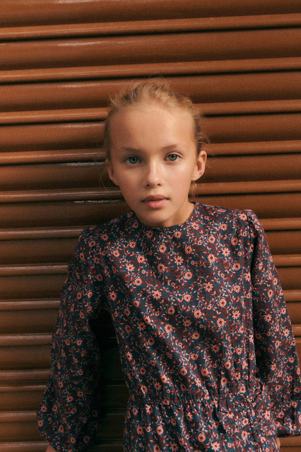 Mango Kids gebloemde A-lijn jurk donkerblauw/rood/roze