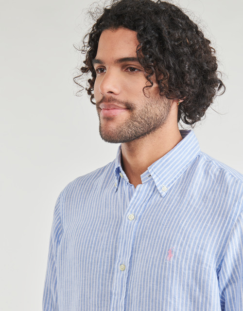 Polo Ralph Lauren - CHEMISE COUPE DROITE EN LIN Azul / Blanco / Azul / Blanco