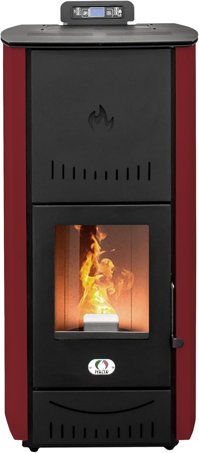 STUFE A PELLET ITALIA New York 22 Kw WiFi | Hydro-Pelletöfen für Heizung und Warmwasser Effizienz 89% Heizt 140m² WiFi-Steuerung Autonomie 22 Std. 5 Kräfte Programmierbar 24 Monate Garantie Rot