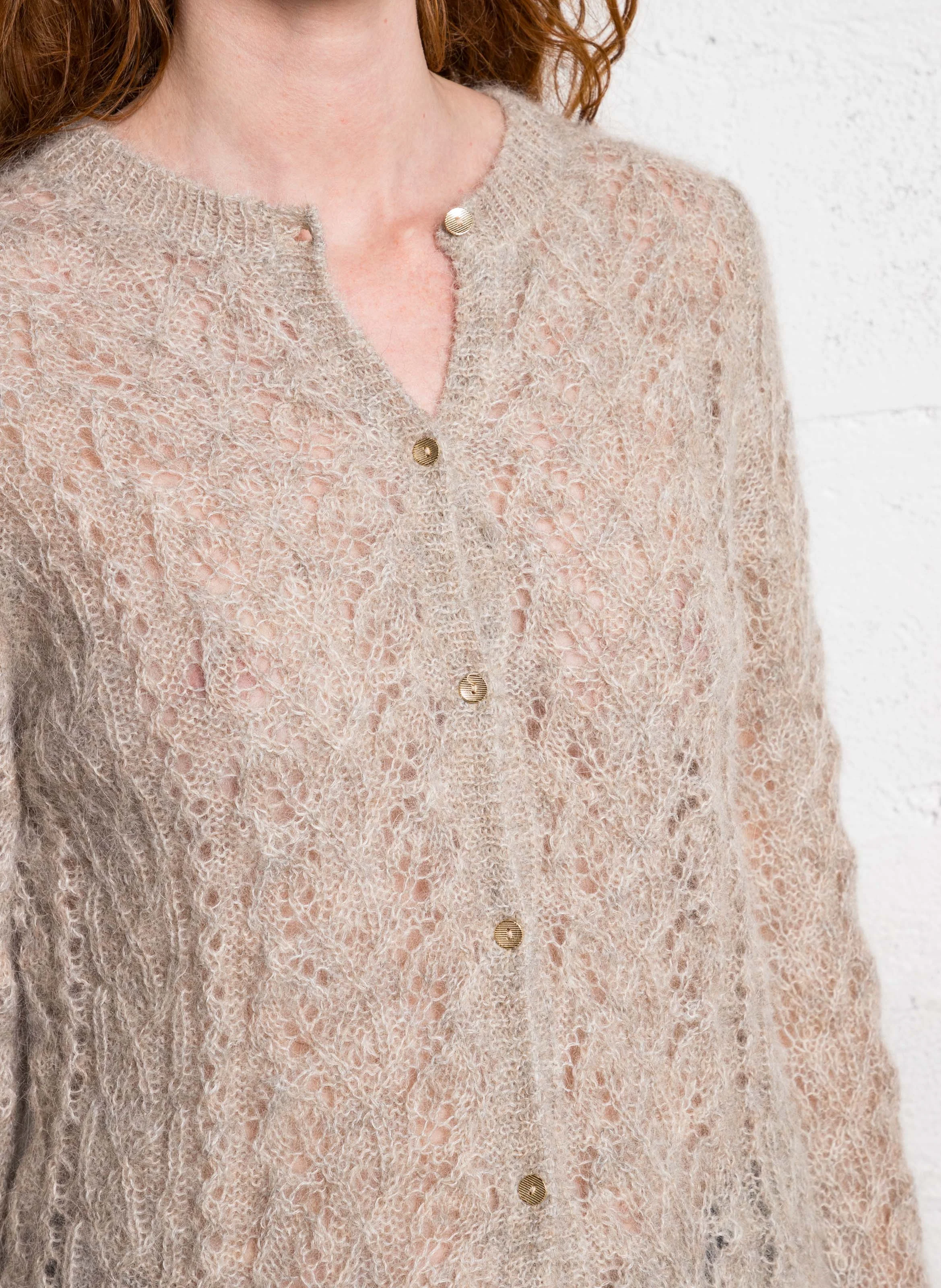 GYPSO - Cardigan ajouré en mohair et alpaga mélangés | Beige