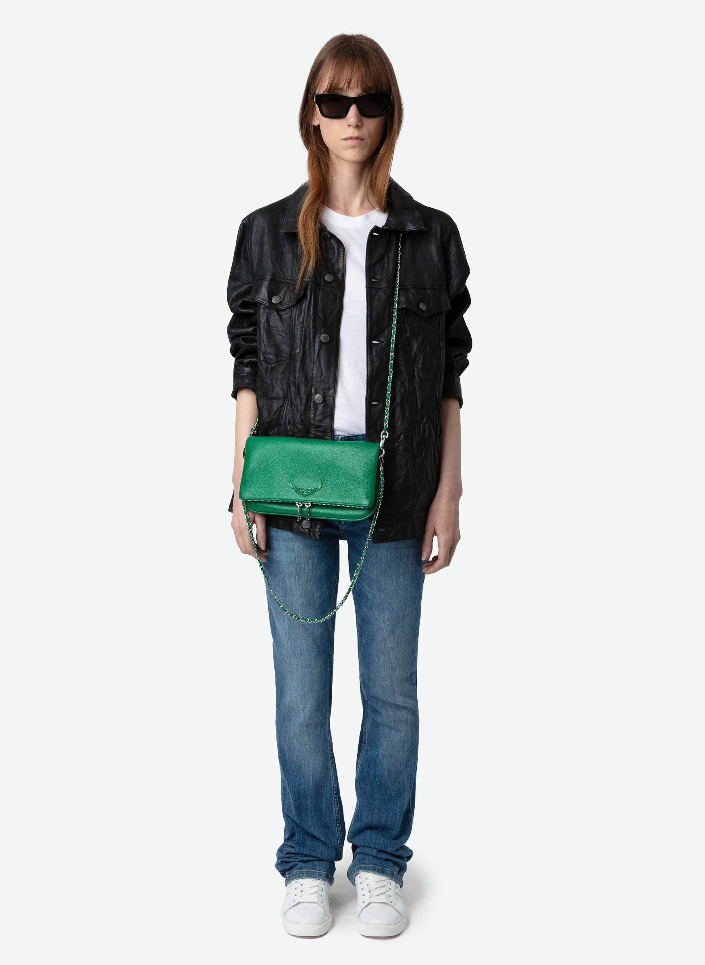 ROCK - Pochette en cuir chaînes en métal | Vert