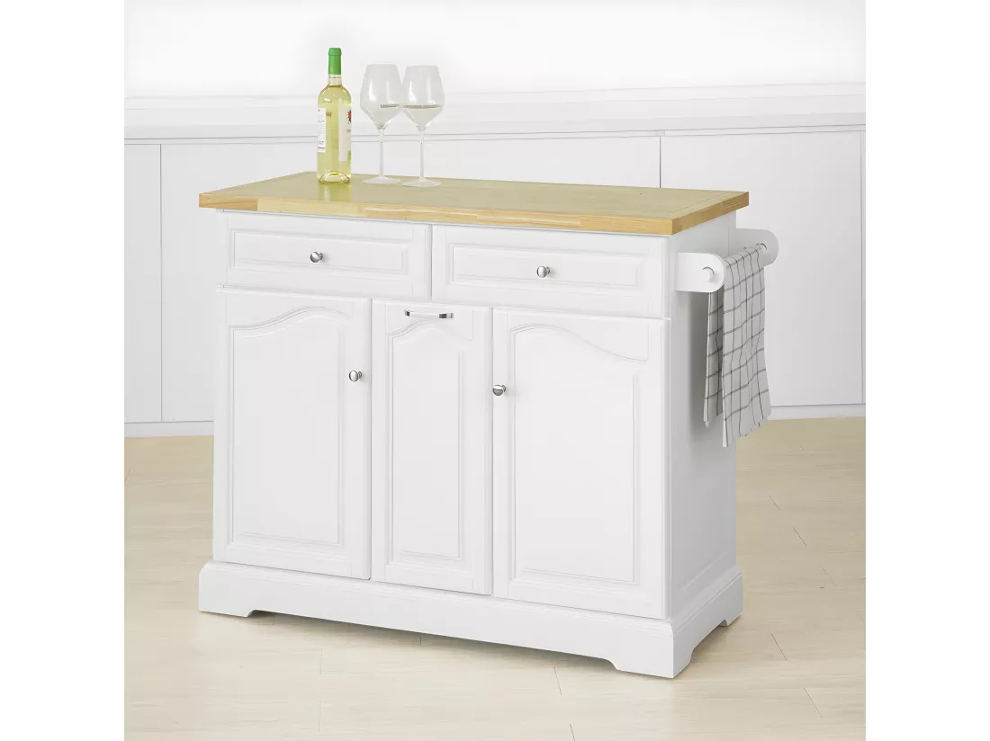 Desserte Roulante Meuble De Rangement À Roulettes En Bois Avec 2 Tiroirs Et 3 Portes, Fkw100-wn