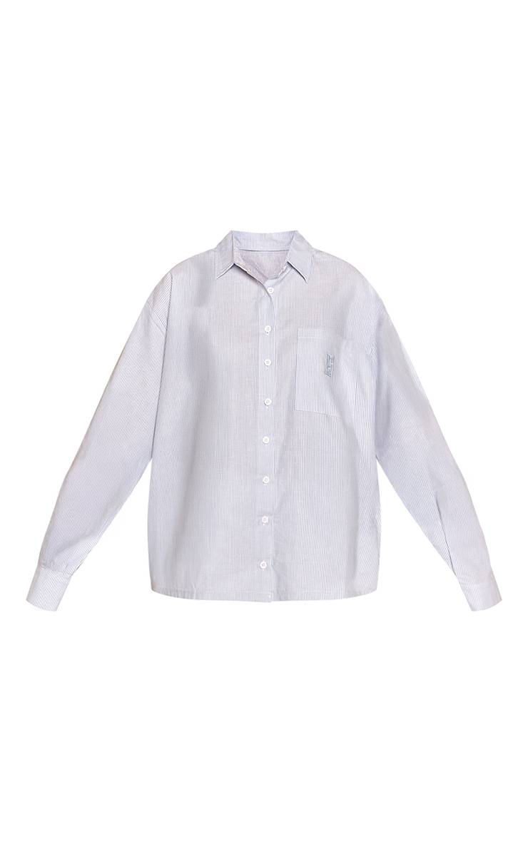 Bleu Chemise Oversize Tissée À Rayures Avec Broderie Plt