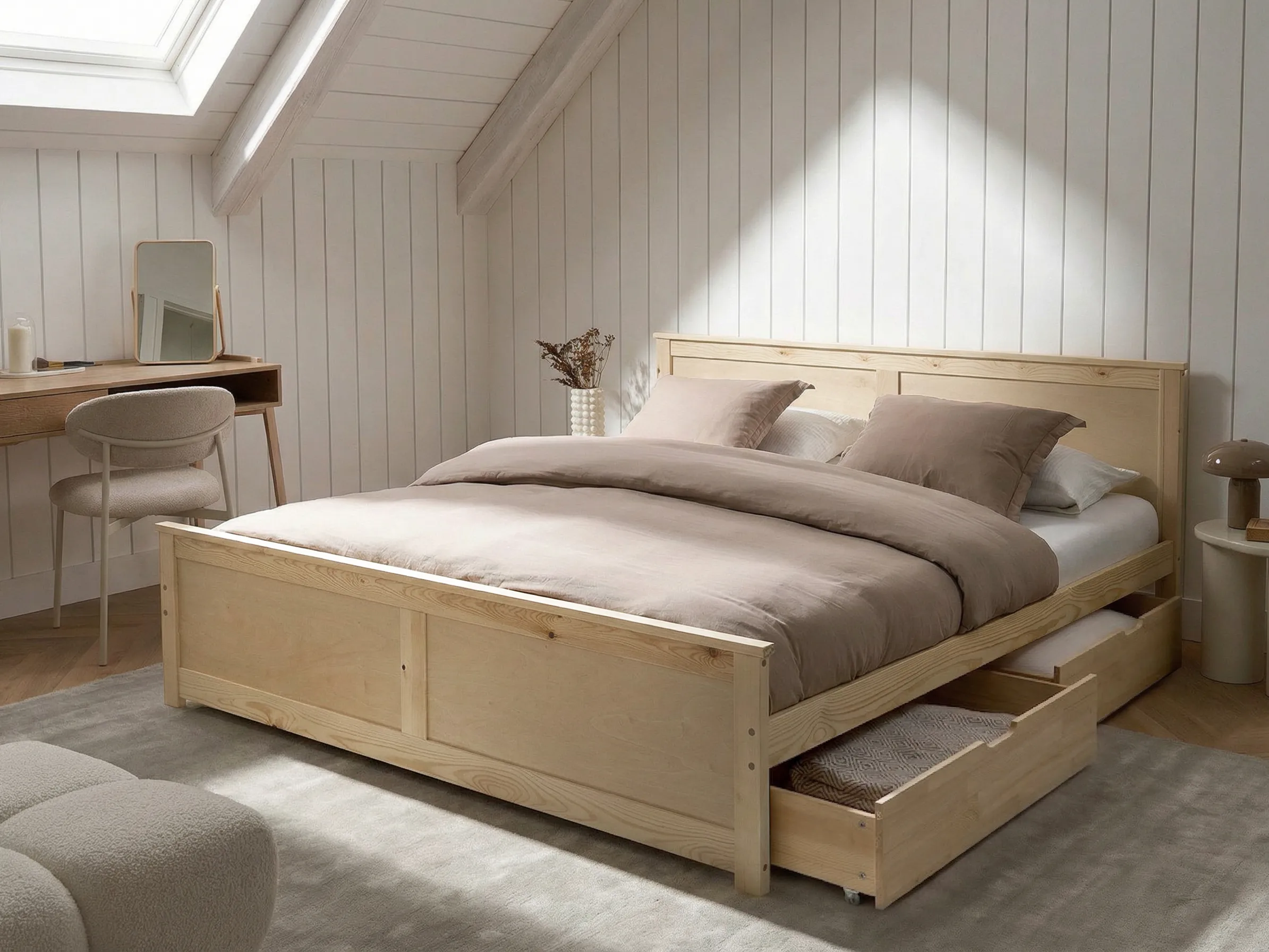 Bed met 2 lades Dennenhout DAUPHIN 180 x 200 cm Lichtbruin