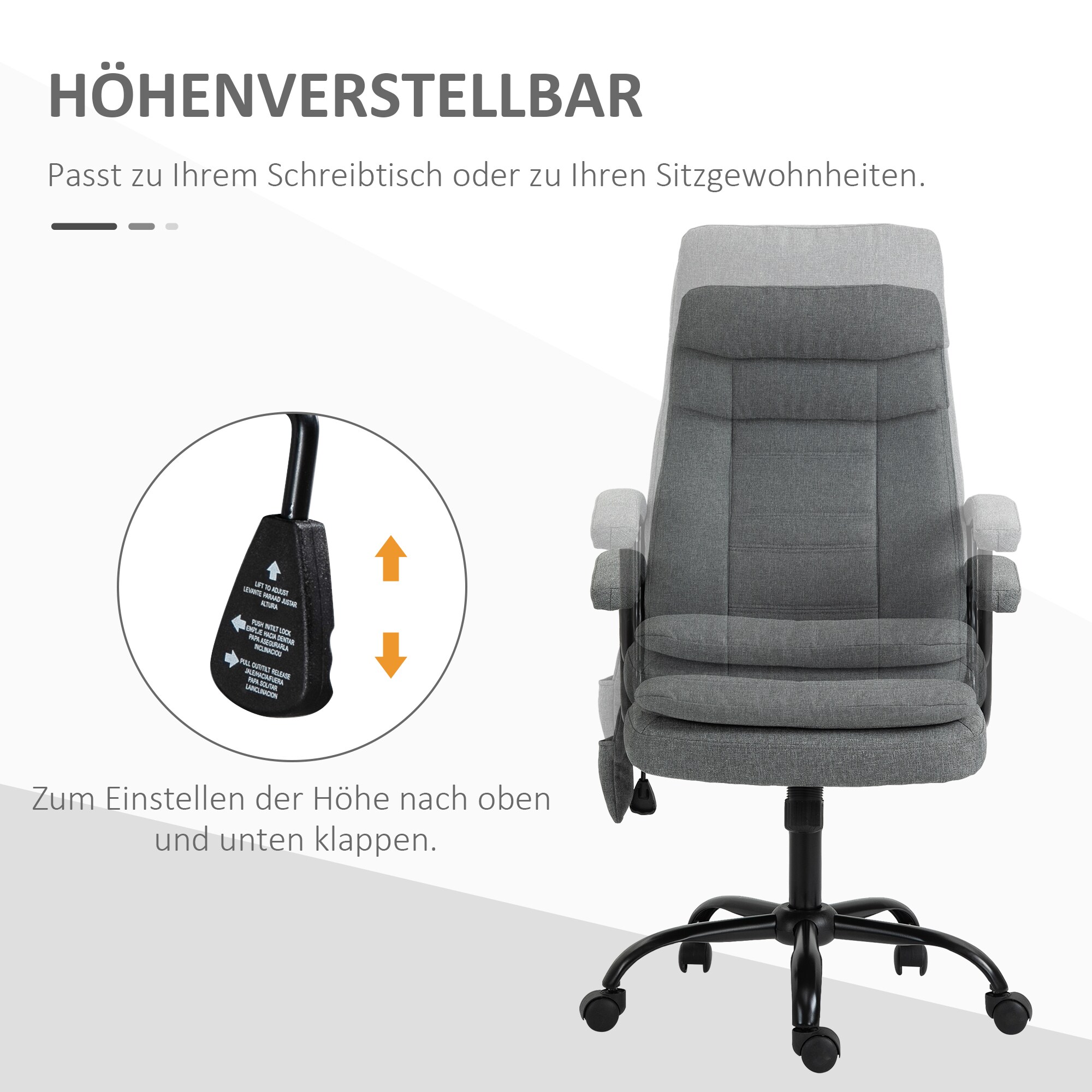 Vinsetto Bürostuhl  mit Massagefunktion 63 x 70 x 112-121 cm (BxTxH)