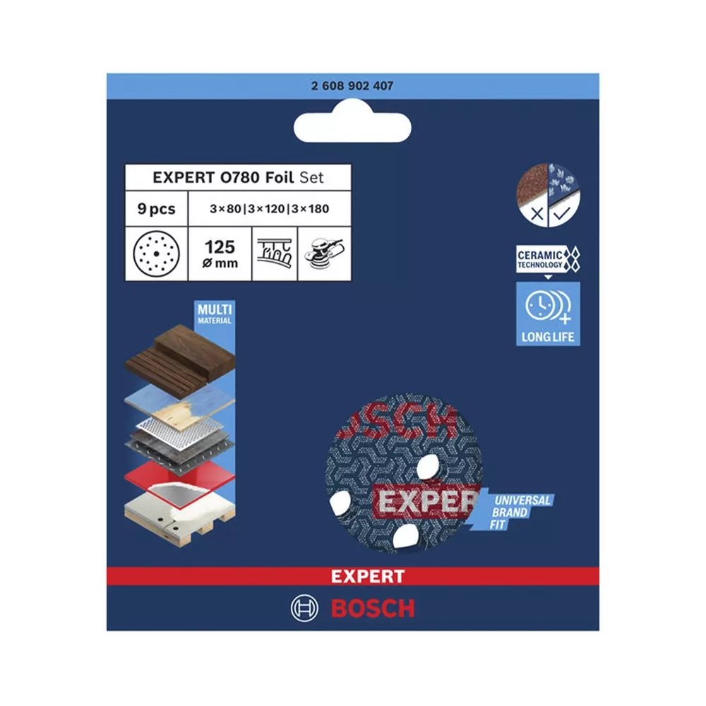 Bosch 9-teiliges Schleiffolien-Set G80/G120/G180, 125mm (2.608.902.407)