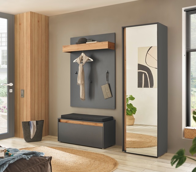INOSIGN Garderobenschrank »GiRON/CiTY, moderner Garderobenschrank, Kleiderschrank mit Stauraum« Spiegeltür, Teleskopauszug, Tür beidseitig montierbar, 60 cm breit