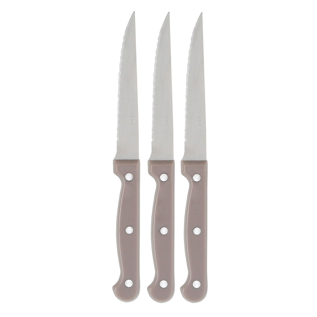 Lot de 3 couteaux à steak taupe 22cm