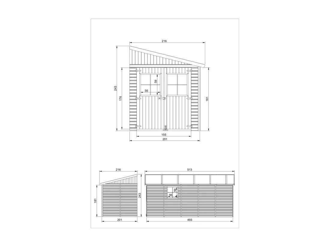 TIMBELA M341 Abri de Jardin en Bois (sans paroi latérale)- 10 m2