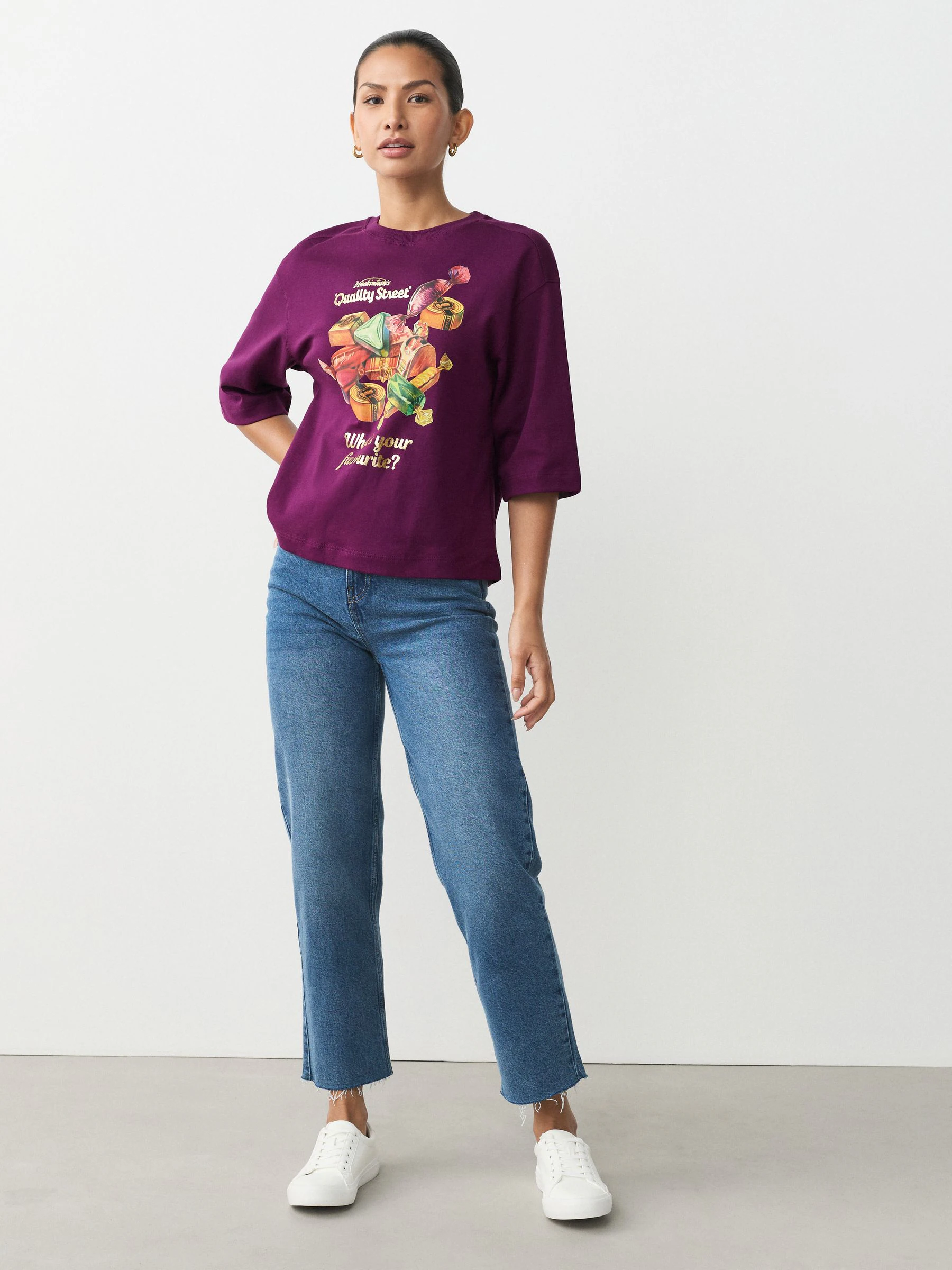 Paars - Kerstmis Quality Street licentie T-shirt met grafische print en ronde hals