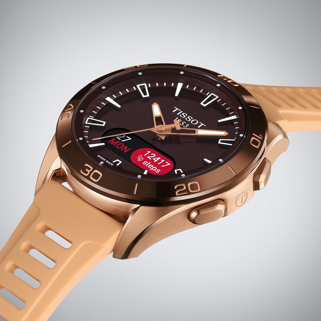 Tissot T-Touch Connect Sport Smartwatch Titan PVD Rosé mit beigem Silikonarmband