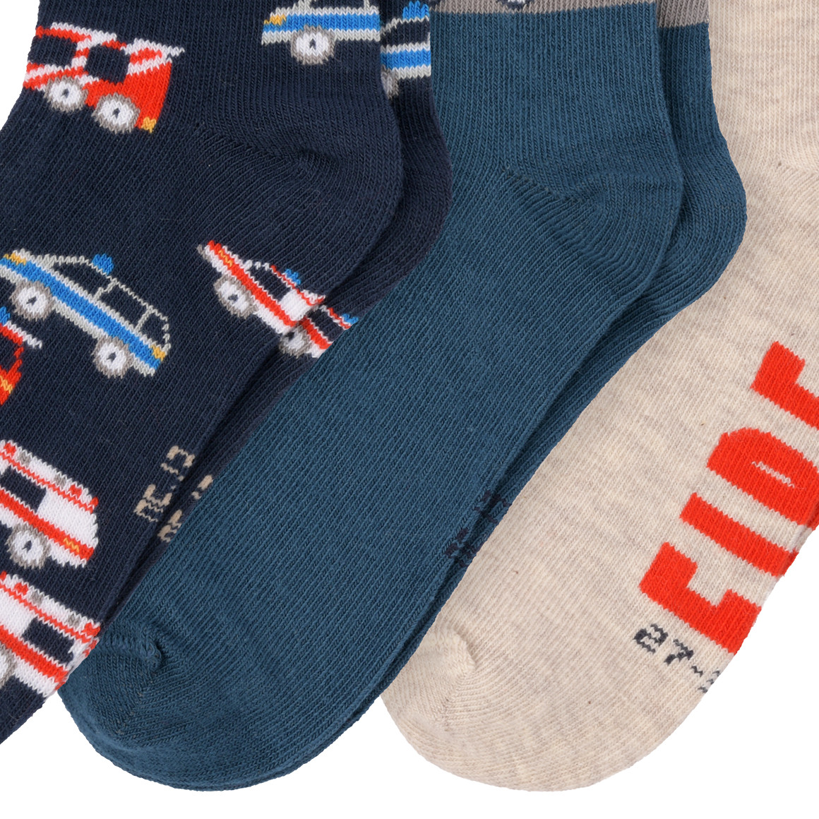 Topolino 3 Paar Jungen Socken mit Feuerwehr-Motiven dunkelblau / nachtblau / beige