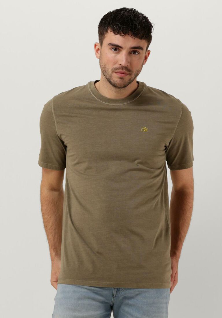SCOTCH & SODA khaki scotch & soda t-shirt garment dye logo embroidery tee