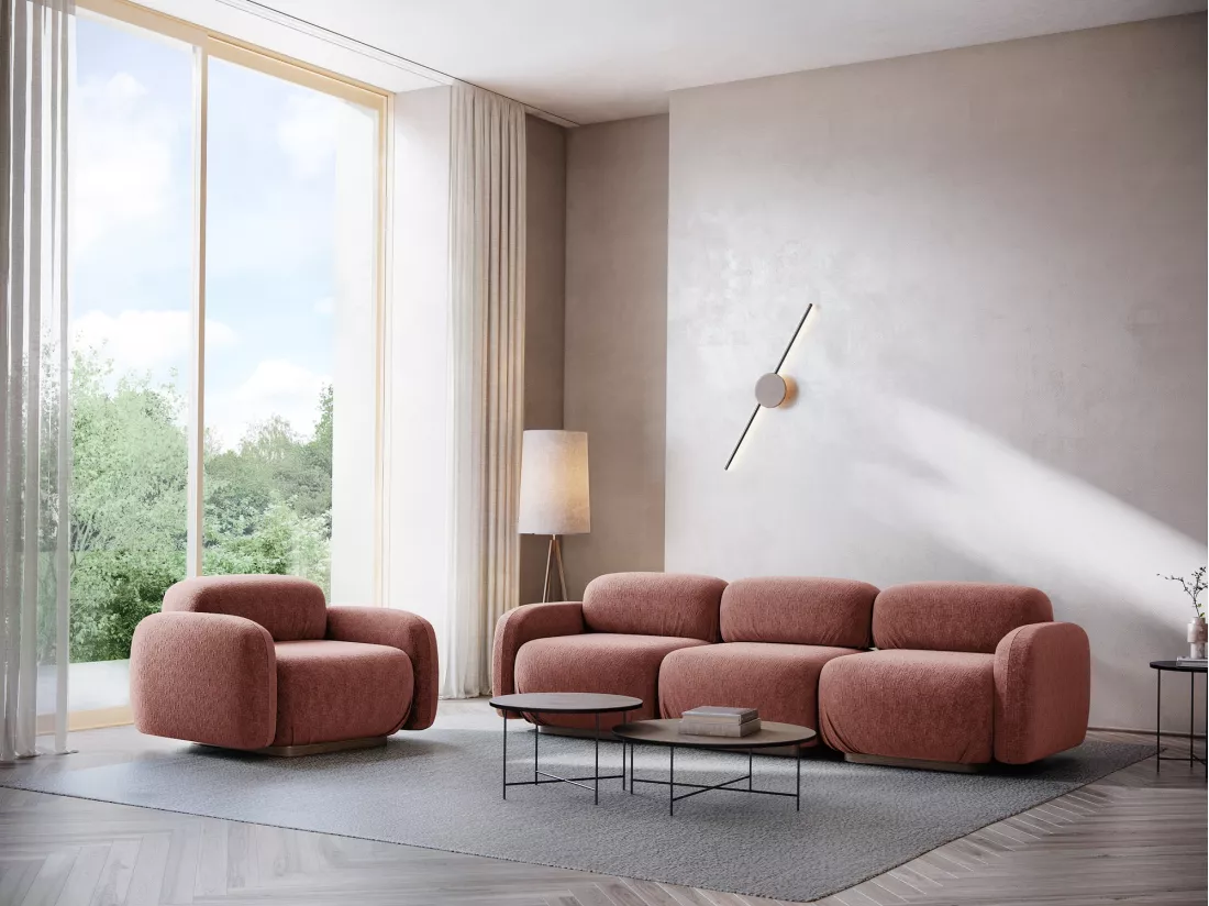 Fauteuil en tissu chenille - rose sourd - AILANI