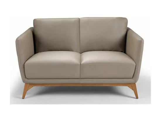 Canapé 2 places contemporain cuir capitonné et bois noyer Kila-Couleur Aqua 11 Camel