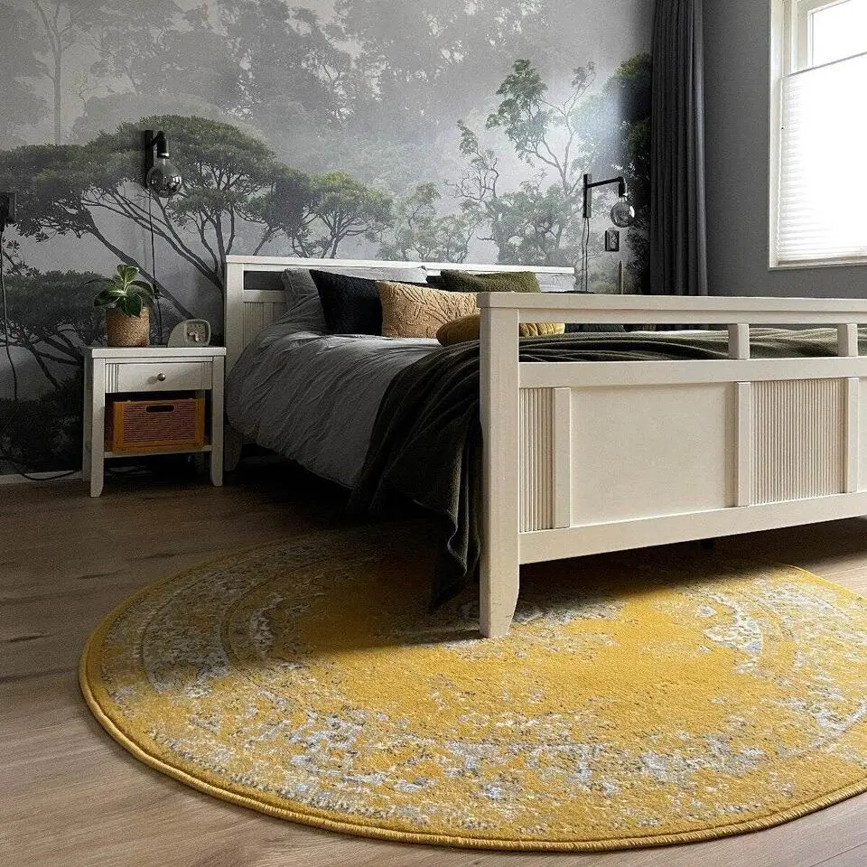 Interieur05 rond vloerkleed Keshan geel - 160 x 160 cm