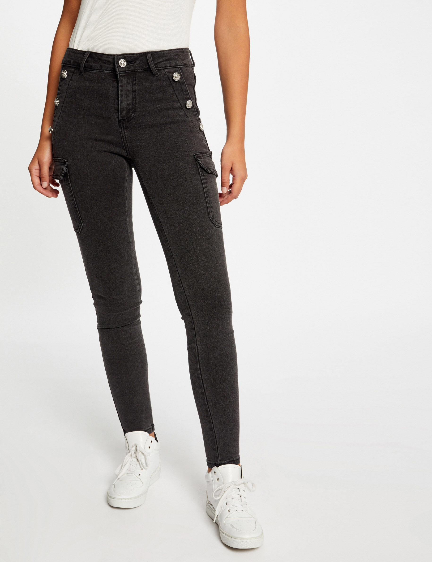 Jeans cargo skinny à ponts gris moyen femme - gris_moyen
