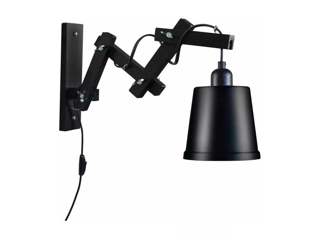 Applique abajour noir, bois articulé 55cm.