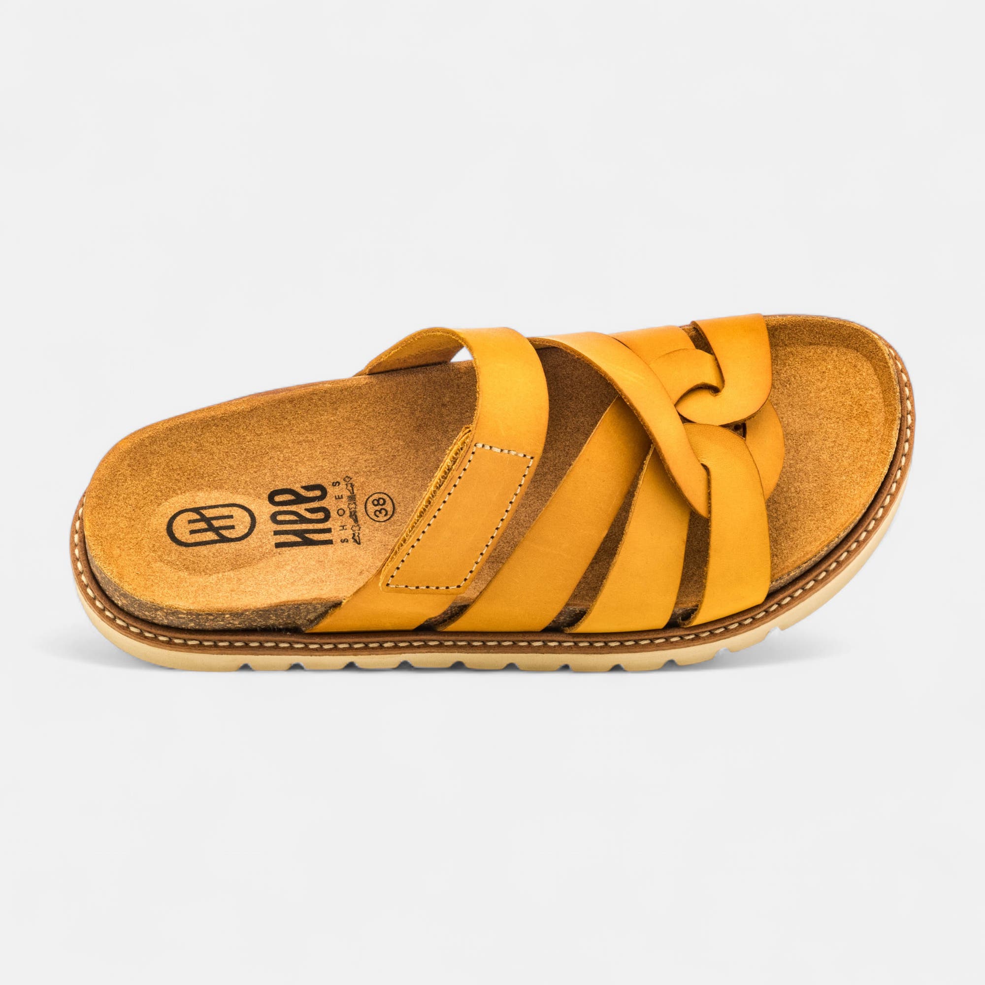 Mules semelle liège Femme en cuir jaune