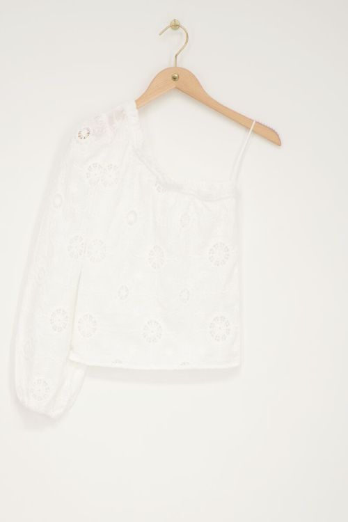 Witte one-shoulder top met embroidery