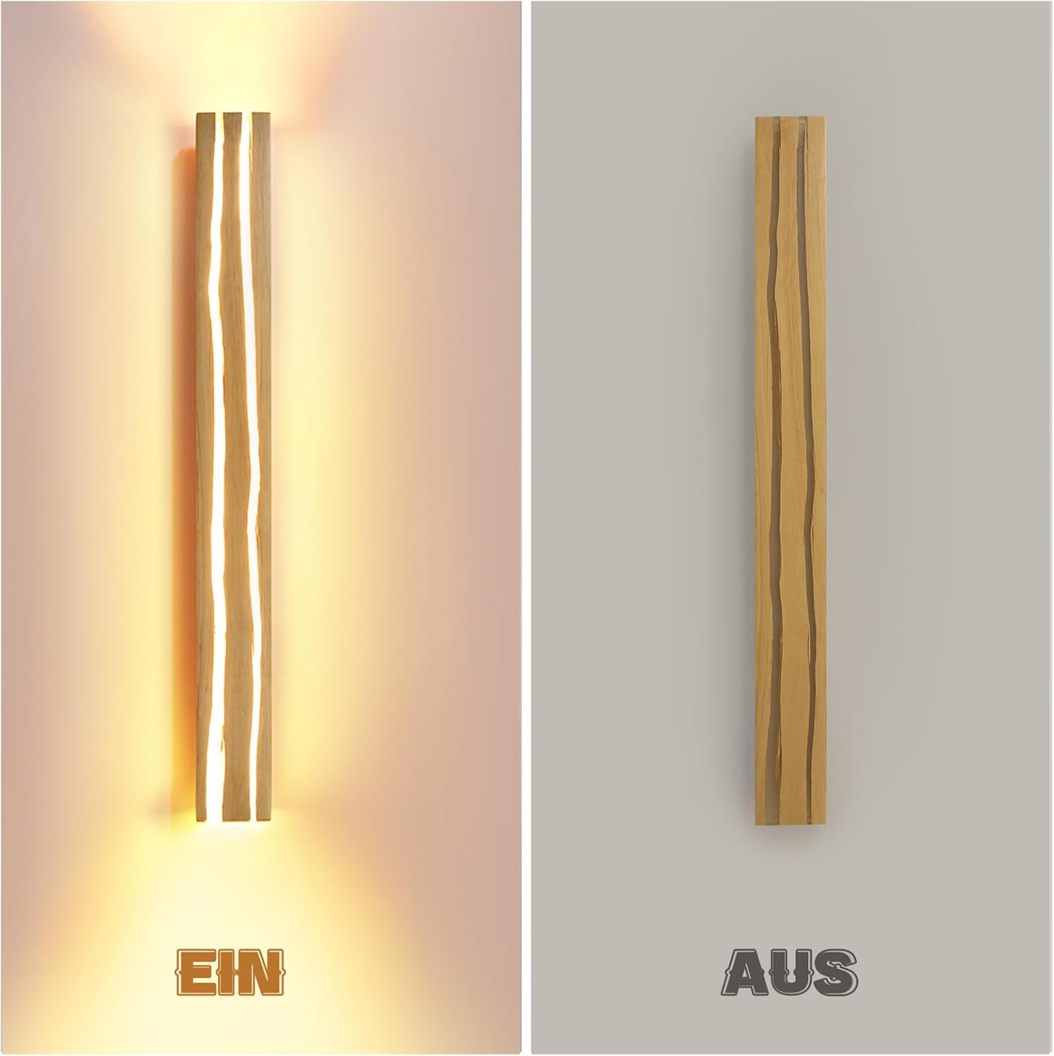 ZMH 2ER Wandlampe LED Wandleuchte Holz - 16W Flurlampe Innen 100CM Warmweiß Treppenhauslampe Modern Wohnzimmerlampe Design Schlafzimmerlampe Wandbeleuchtung für Wohnzimmer Flur Treppenhaus