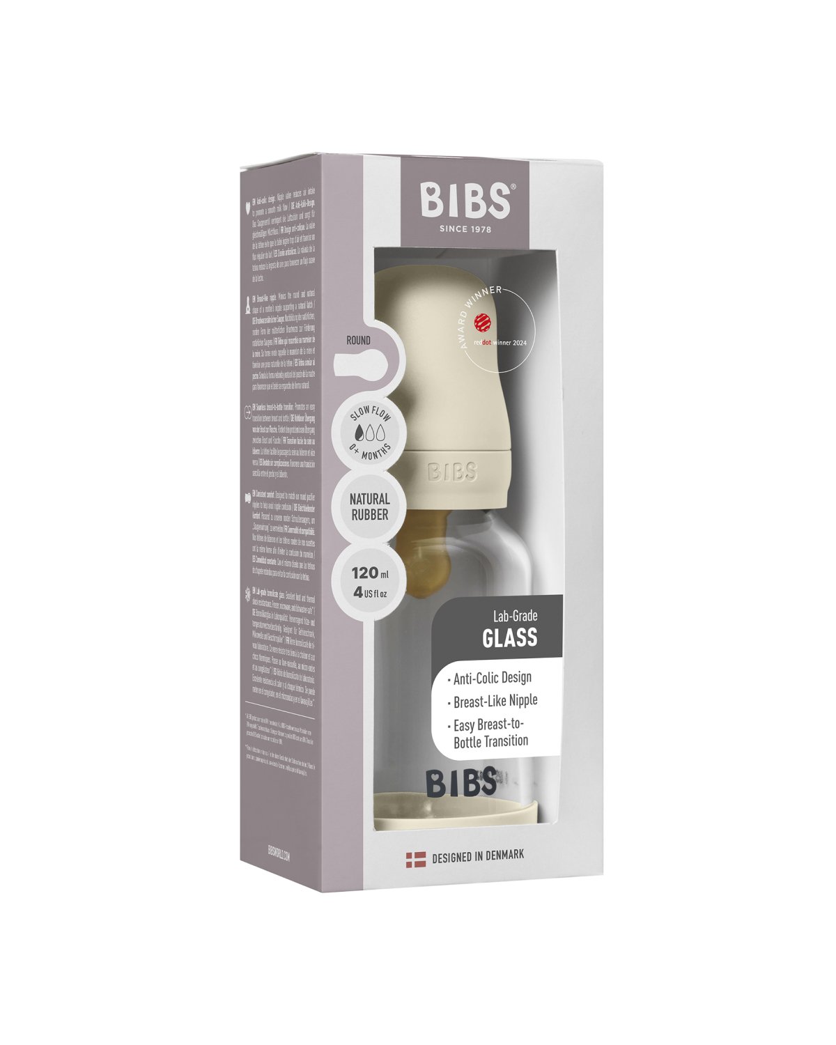 BIBS Tåteflaske i Glass med silikonbunn | Komplett Sett – 120ml