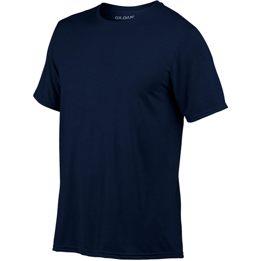 Camiseta esportiva respirável de manga curta Gildan, 100% poliéster.