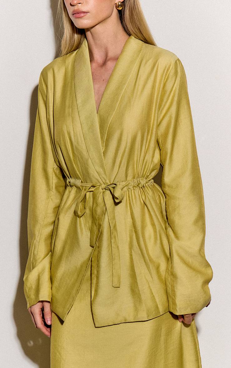 Chartreuse Blazer Cintré À Nouer En Organza Transparent Vert Pâle